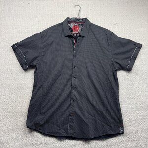 Au Noir Mens Button Down Shirt Sz 7 Black Geometric AOP Short Sleeve Preppy